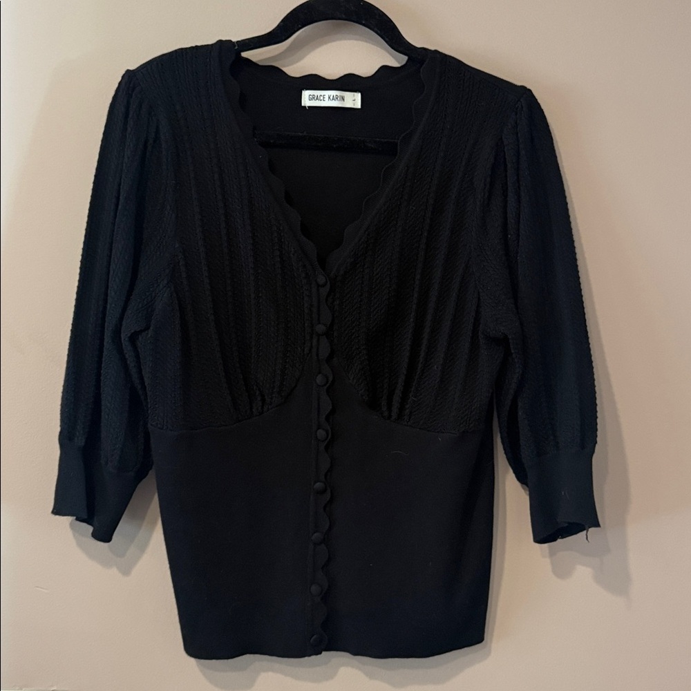 Grace Karin Elegant Black 3/4 Sleeved Sweater